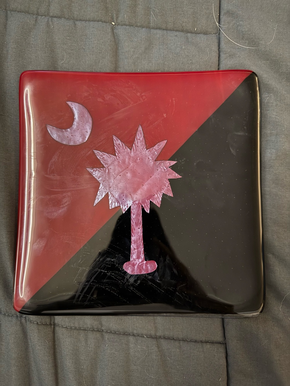 SC flag Pink Starburst & Crescent Decorative‎ glass Tray